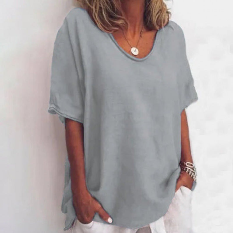 Loose V-neck Short Sleeve Digital Printed T-shirt